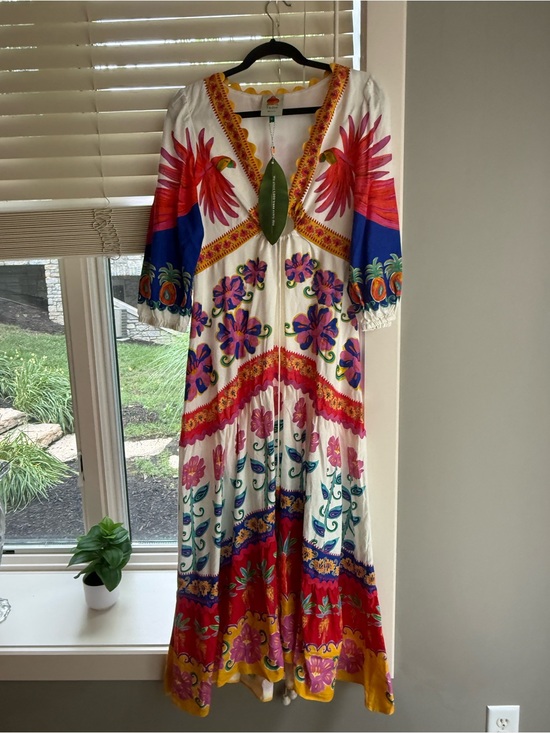 FARM Rio Dresses & Skirts - FARM Rio White Maxi Dress with Pink, Red & Blue Floral Embroidery